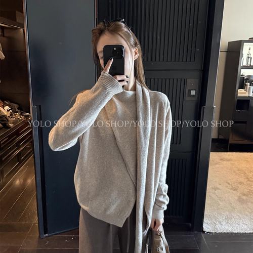 YOLO SHOP 一眼万年 温柔风气质飘带设计女秋冬羊毛针织打底上衣 - 图1