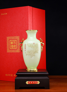 精选新中式琉璃玉花瓶摆件家居客厅酒柜玄关高端S大气装饰乔迁新