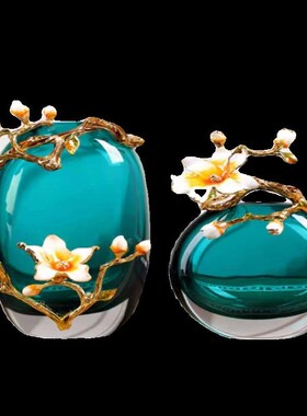 精选Lareey新中式轻奢琉璃花瓶水晶玻璃珐琅彩R摆件客厅高档家居