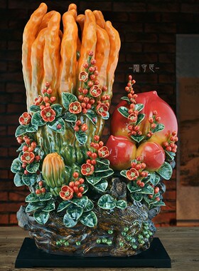 精选得心应手g佛手瓜陶瓷摆件石湾公仔纯手工家居装饰品新中式客