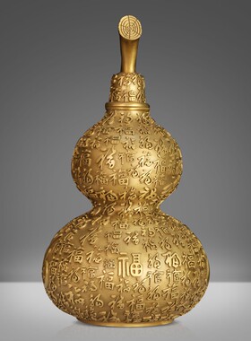 精选全铜金色百福葫芦福字开口空心家居客厅玄Q关装饰工艺品开业