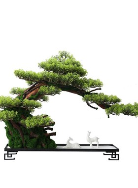 精选新中式仿真迎客松摆件酒店客厅E玄关大型假山绿植盆景装饰家