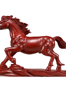 新品花梨实木雕刻一马当先摆件木头根雕十L二生肖红色马家居装饰