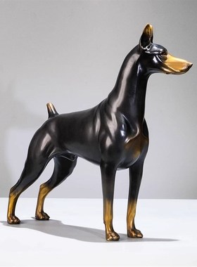 精选黄铜杜宾犬摆件工艺品客厅看门小狗落地W新中式电视柜乔