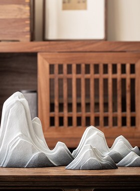 精选枯山水陶瓷假山m远山微景观鱼缸B流水造景新中式茶桌中式禅意