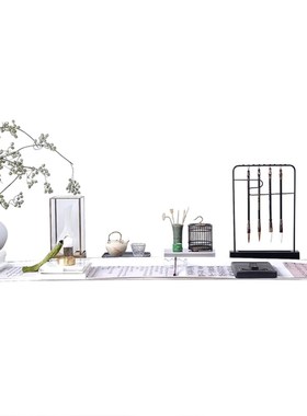 精选新中式禅意摆件组合笔架茶具砚D台毛笔画轴样板间书房摆设书