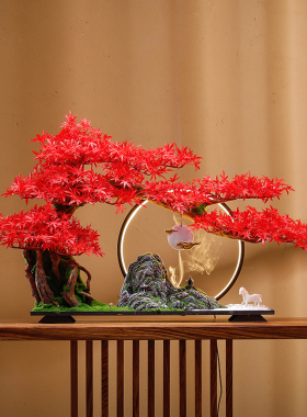 精选高端仿真迎客松摆件假树绿植盆景新中式家P居饰品办公室Z桌面