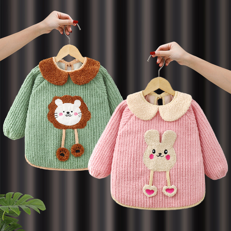Baby smock, autumn and winter long-sleeved children's bib, waterproof and anti-dirty, baby boy and girl eating, baby outer wear, foreign style reverse dressing