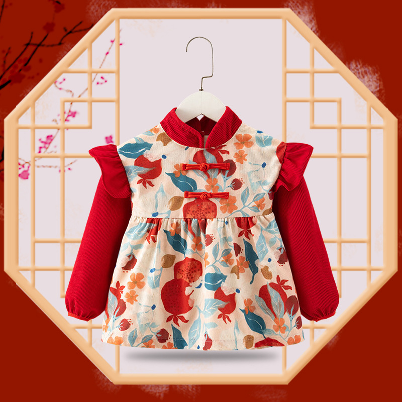 Chinese ancient style baby eating smock children's waterproof apron autumn and winter anti-dirty outer wear baby bib New Year's greetings clothing