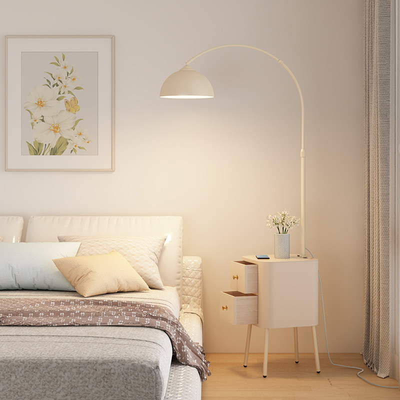 钓鱼灯落地灯客厅沙发旁边几高级奶油风卧室床头柜置物架一体台灯,淘宝优惠券,粉丝福利购,淘宝优惠卷