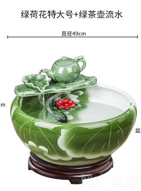 正品景德镇陶瓷鱼客缸喷泉桌面厅流水摆件鱼家用循缸环招财鱼缸养