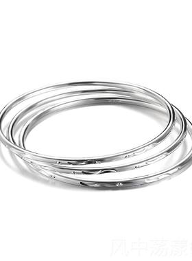 正品光面雕花99礼9手镯纯银 轻多环闭妈口极简风镯子送女友年妈手