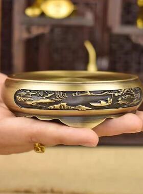 纯黄铜圆形香炉底座摆件