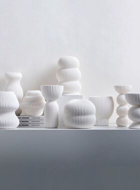 现代竖纹摆件花瓶家居客厅装饰品