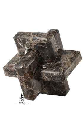 现代几何套锁书房大理石装饰摆设