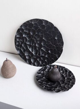 锤纹托盘新中式收纳手工果盘摆件茶几餐桌玄关软装饰品客厅样板间