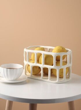 镂空树脂果盘北欧ins莫兰迪色客厅餐厅茶几水果零食收纳装饰摆件