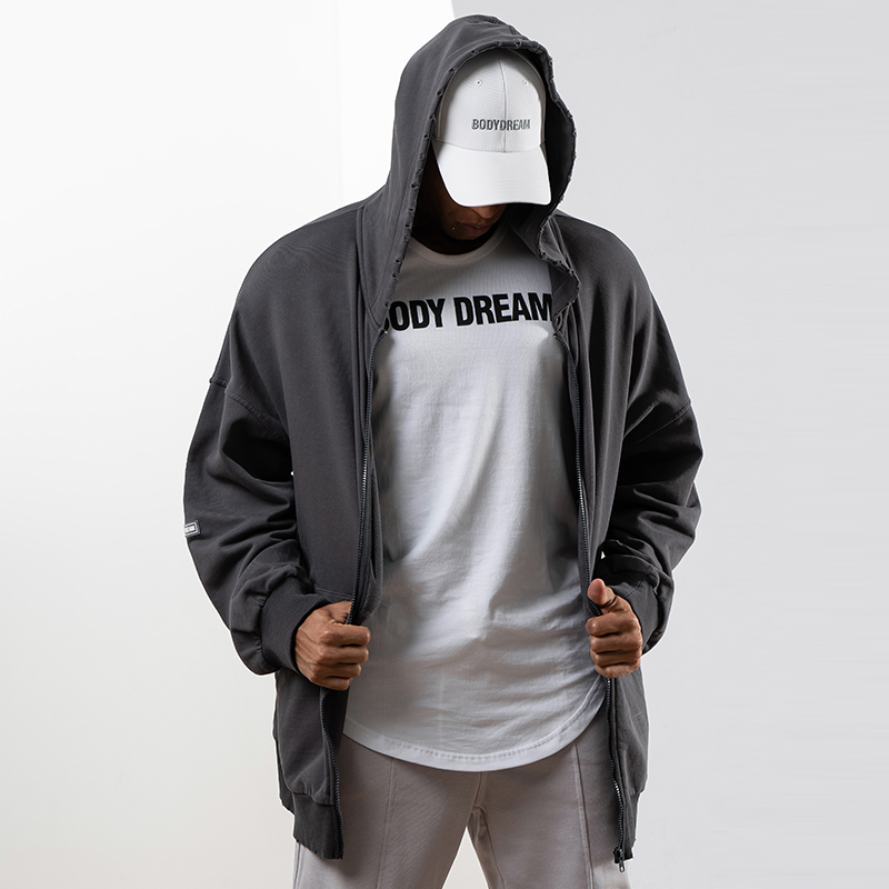 新款破洞宽松拉链连帽卫衣运动休闲百搭纯棉夹克外套男 bodydream 新款破洞宽松拉链连帽卫衣运动休闲百搭纯棉夹克外套男 bodydream