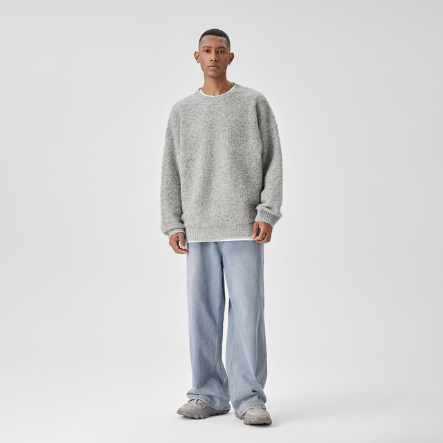 BODYDREAM BM wool twill sweater men round neck pullover sweater texture retro knit sweater trendy