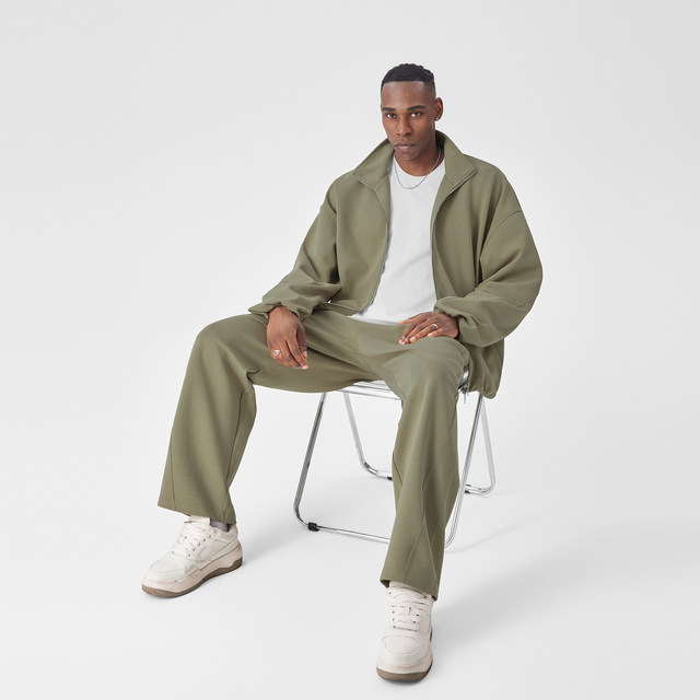 BODYDREAM Sports Commuting Sweatshirt Jacket Men's Autumn and Winter Stand Collar Short Jacket/Casual Pants Suit