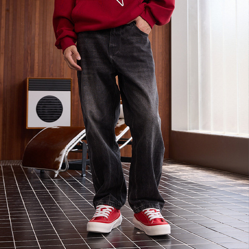 维动山丘牛仔裤男士2024新款秋季复古潮运动长裤宽松休闲直筒裤子,淘宝优惠券,粉丝福利购,淘宝优惠卷