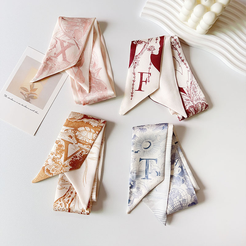 丝巾小长条字母发带女气质韩版装饰领巾绑包手柄缠包细窄飘带丝带 - 图0