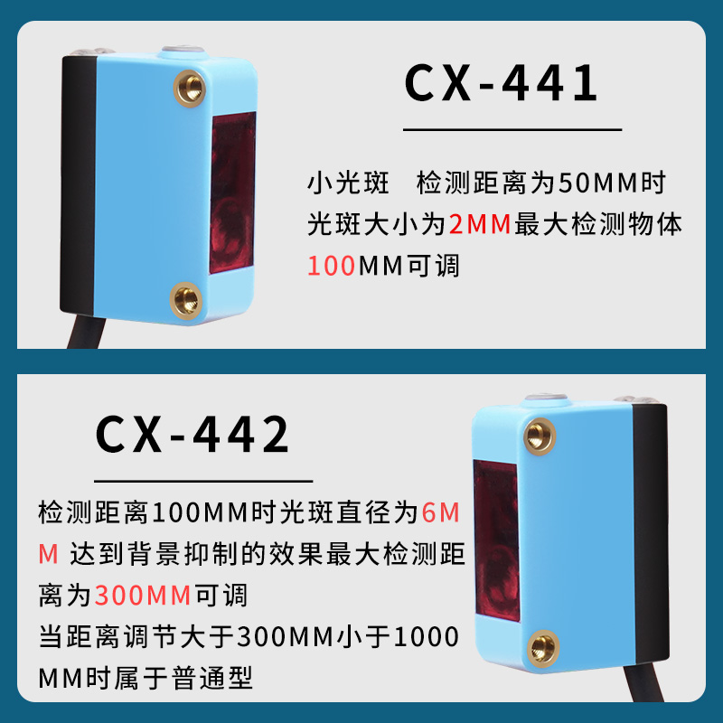 漫反射背景抑制光电开关传感器CX-441/442不受物体颜色影响灵敏度-图0