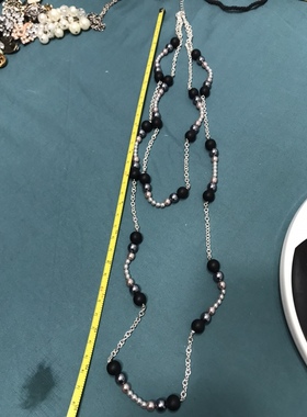 孤品双层黑色珍珠长款项链
