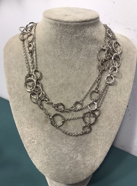 Vintage银色圆圈不规则链条时尚长款项链毛衣链保存品