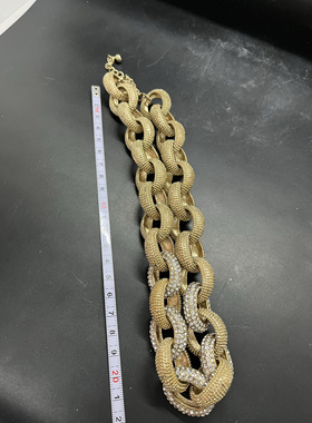 Vintage复古熔岩款金色宽版夸张项链链条高级大气