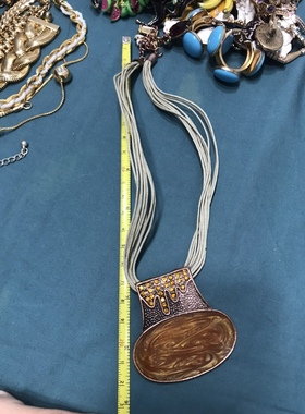 Vintage中古彩色珐琅彩多层皮绳短款项链