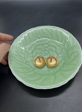 中古vintage金色素金monet莫奈耳环打标合金电镀18k金时尚球形ins