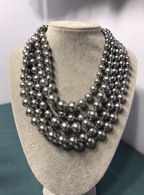 Vintage 多层灰珍珠时尚长款项链