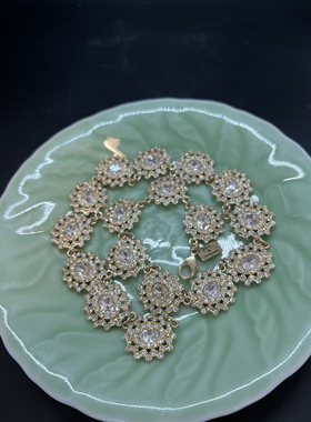 古着vintage复古宫廷风圆形短款项链打标合金镀真金