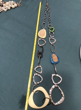 孤品非常有设计感art deco风格木质不规则几何撞色艺术长款项链