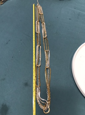 Vintage双色金色银色铜镀真金盒子链长款项链毛衣链保存品