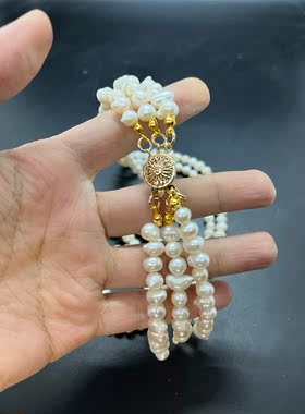 三层天然野生淡水珍珠长款项链不规则异形珍珠白色长度见图光泽好