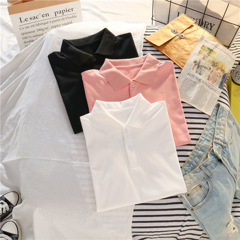 夏装新款ins原宿bf风宽松女polo衫 金格川谷T恤