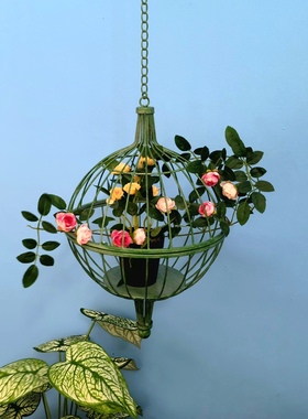 垂吊庭院铁艺吊篮悬挂做旧花架