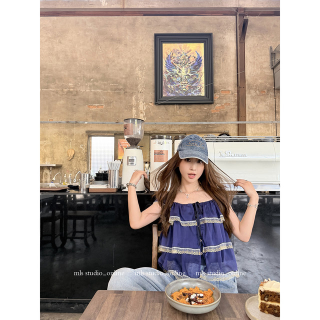 MLS Layered Trio Sweet Girl 2026 Summer New Women's Small Flying Sleeves Cake Yarn Splicing Lace Blouse