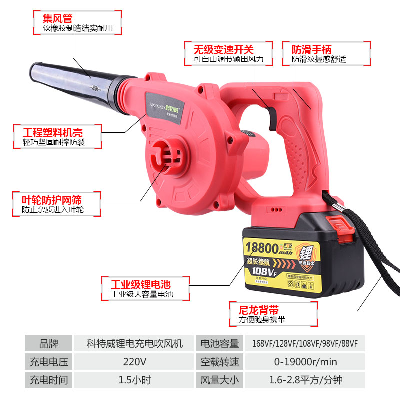 智能科特威锂电吹风机鼓风机吹灰机吸尘器无刷电动充电式
