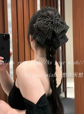 韩系复古超大号黑色波点蝴蝶结