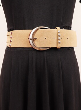 美式模式鹿皮绒蛇形条状西部牛仔设计感腰带百搭皮带潮