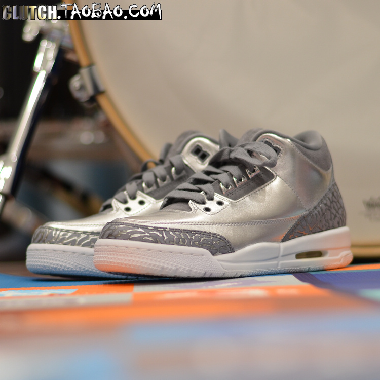 Air Jordan 3 PRM GS乔3液态银爆裂纹镜面篮球鞋 AA1243-020-图1