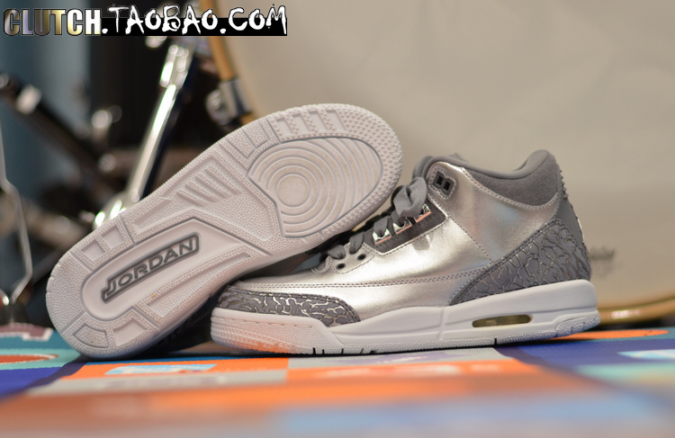 Air Jordan 3 PRM GS乔3液态银爆裂纹镜面篮球鞋 AA1243-020-图0