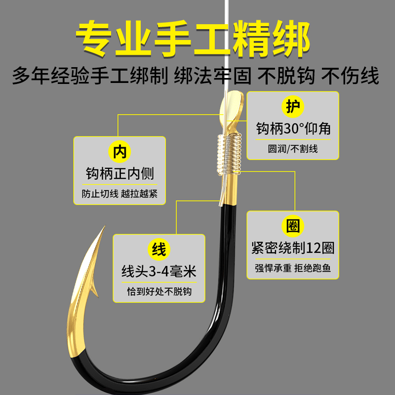 日本鱼钩绑好成品子线双钩全套正品伊势尼草鱼鲤鱼有刺套装组合