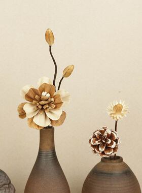 KS96新中式摆件家居饰品装饰复古干花装饰插花客厅玄关置物架高档