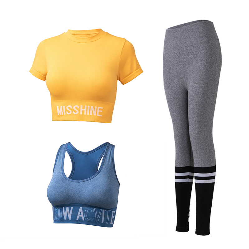 浪莎瑜伽服套装女夏季速干衣t恤专业健身房跑步时尚新款运动短袖