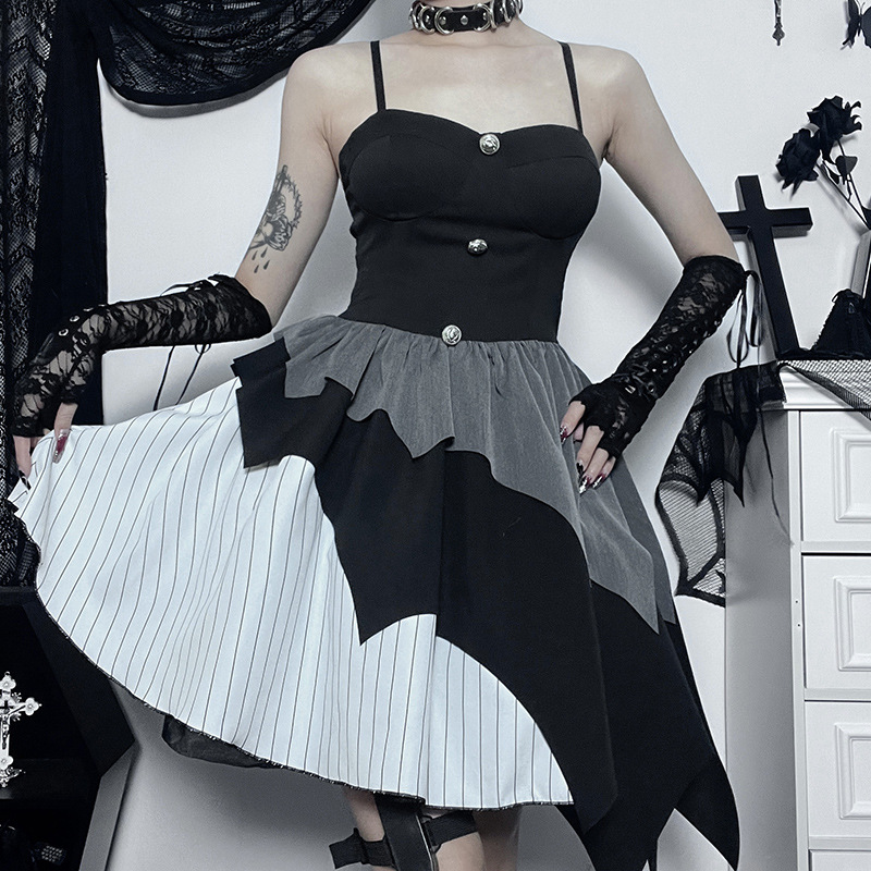 Dress Dark Black Wrapped Hip Skirt摆吊带连衣裙暗黑修身包臀裙