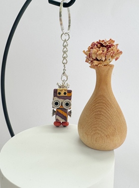 蒸汽朋克机器人情侣项链钥匙扣DIY手工木制品小众潮流